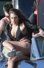 LEA MICHLE in Swimsuit at a Music Video Set in Los Angeles