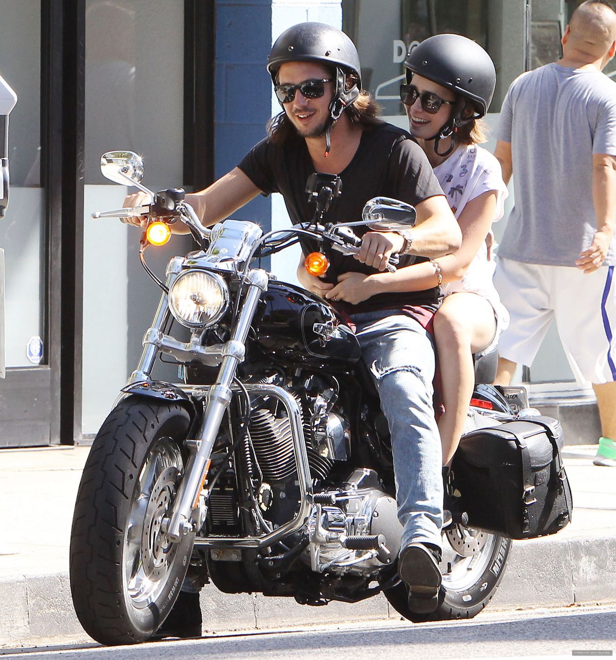 LILY COLLINS And Boyfriend Riding A Motorcycle Out In