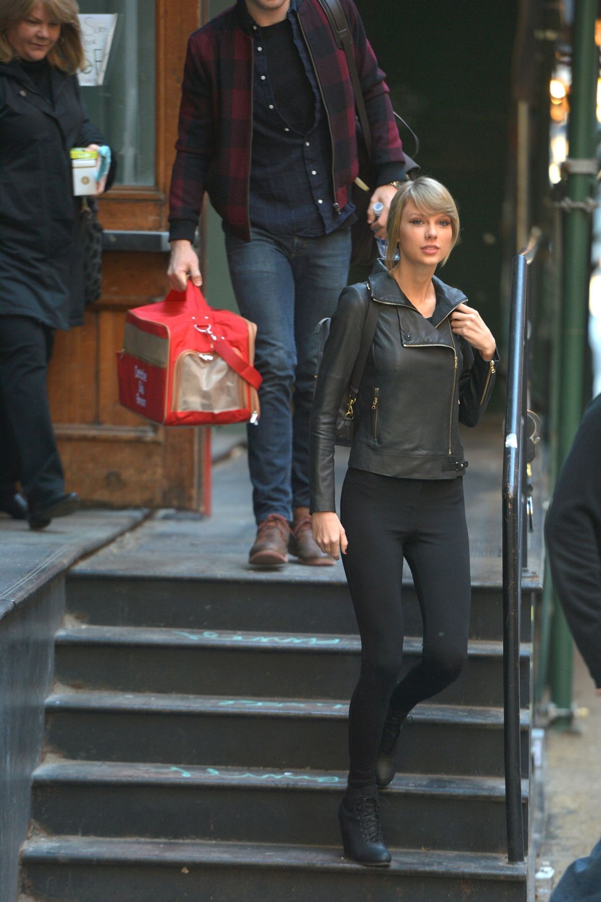 TAYLOR SWIFT in Leather Jacket Leaves Her Apartment in New York