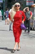 LADY GAGA in Red Dress Out and About in New York 09/13/2015