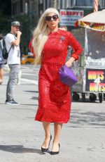LADY GAGA in Red Dress Out and About in New York 09/13/2015