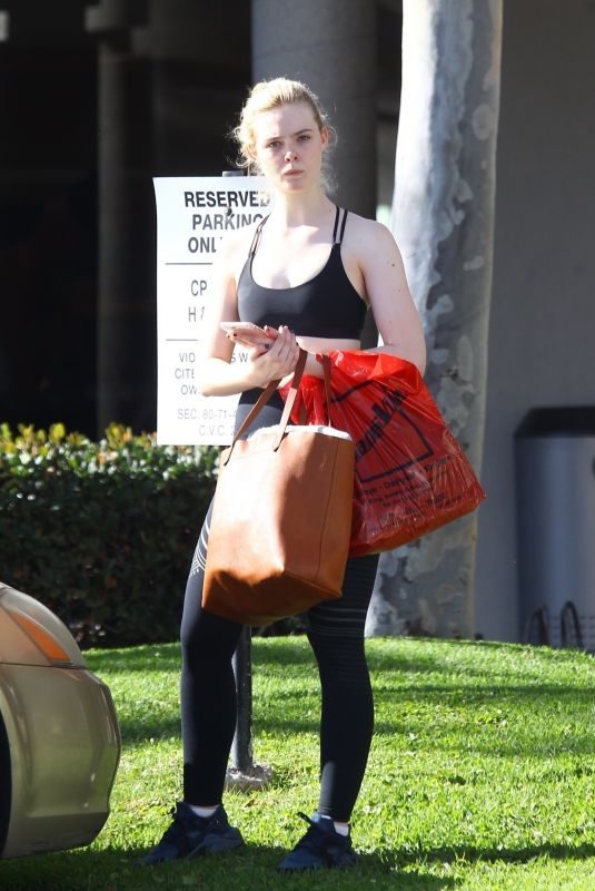 ELLE FANNING in Tights Leaves a Gym in Beverly Hills 12/02/2017
