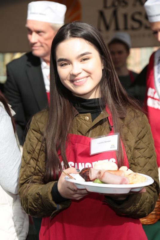 LANDRY BENDER at LA Mission Serves Christmas to the Homeless in Los Angeles 12/22/2017