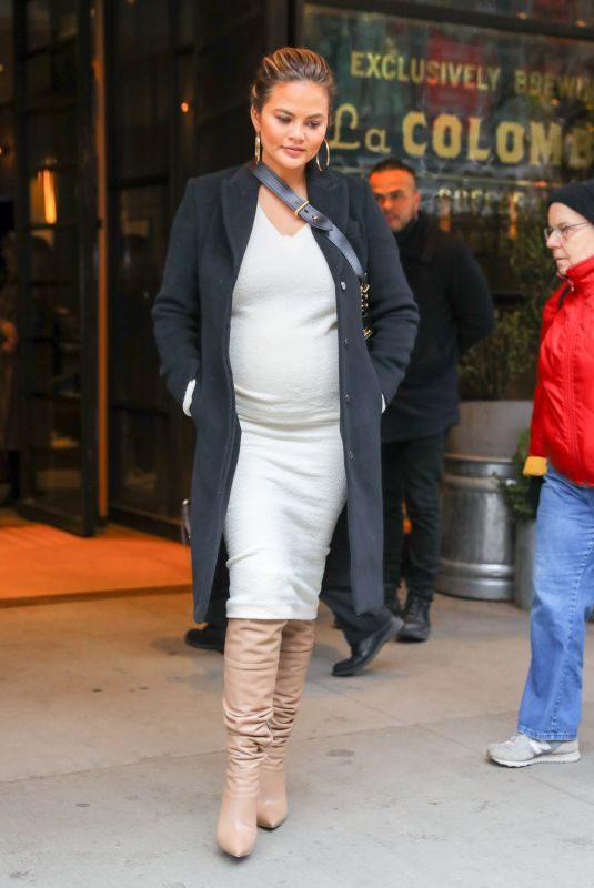 Pregnant CHRISSY TEIGEN Out in New York 03/27/2018