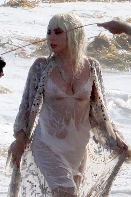 LADY GAGA on the Set of a Photoshoot at a Beach in Malibu 07/25/2018