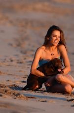 ALESSANDRA AMBROSIO in Bikini Top and Denim Cut-off at a Beach in Santa Monica 10/21/2019