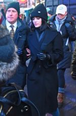 LUCY HALE Filming on Times Square for New Years Celebrations in New York 12/31/2019