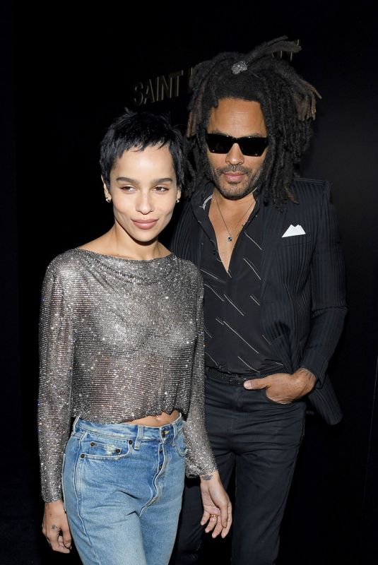 Zoe And Lenny Kravitz At Saint Laurent Fashion Show At Pfw In Paris