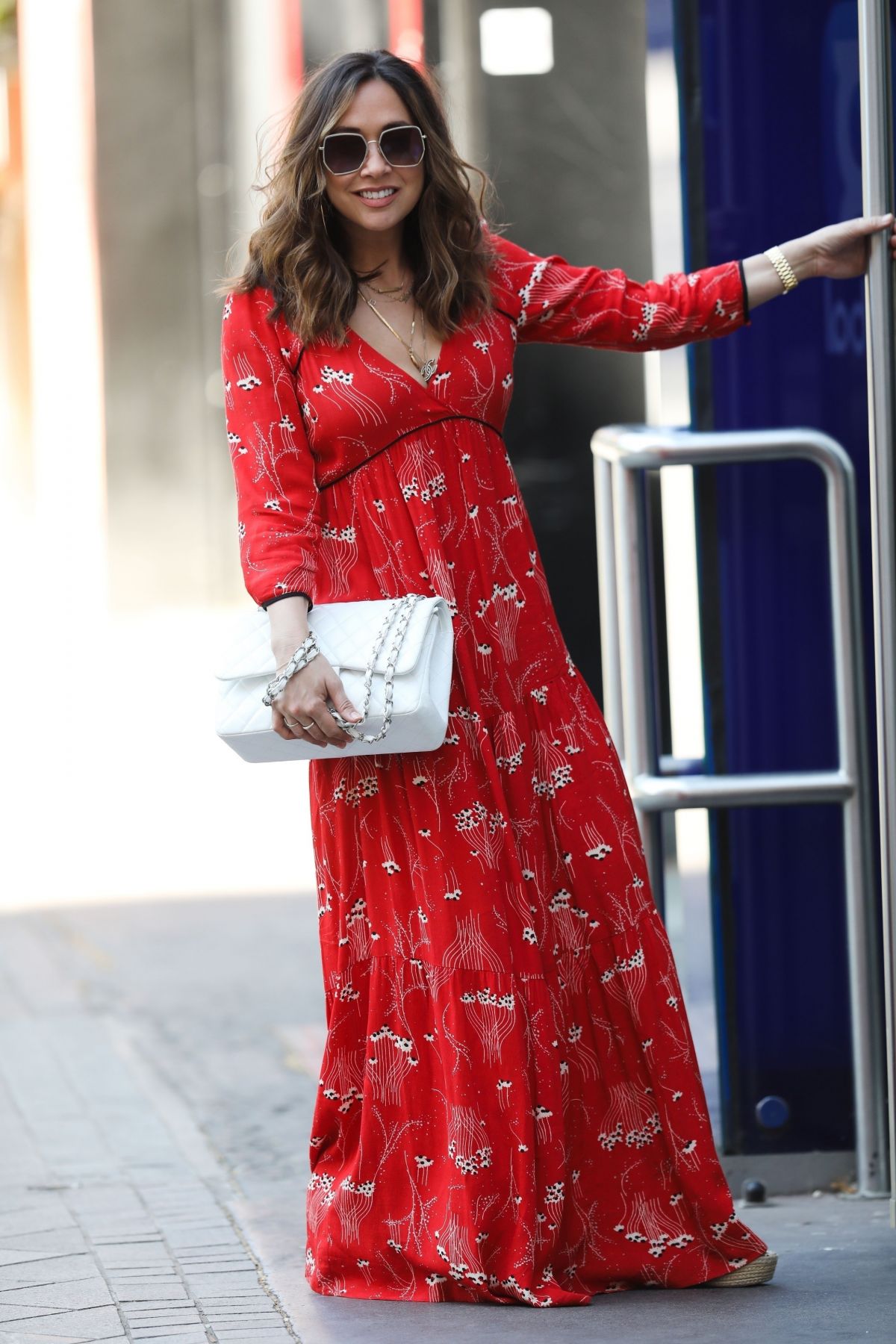 Myleene Klass In Red Maxi Dress Arrives At Smooth Radio In London 04 25 2020 Hawtcelebs