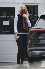 LAURA DERN Uses a Scarf as Mask at Brentwood Country Mart 04/30/2020