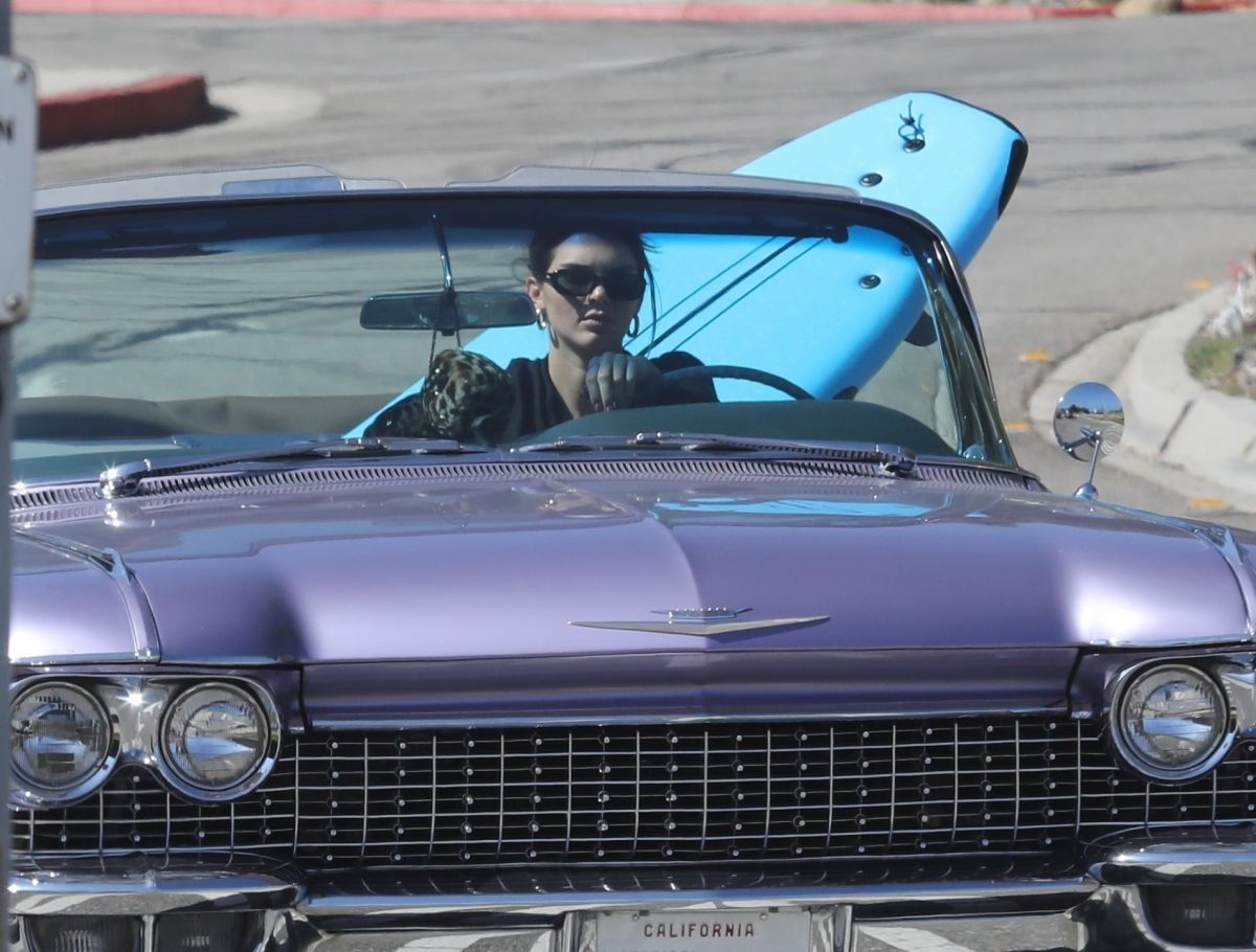kendall jenner out driving in her classic 1960 cadillac eldorado convertible in los angeles 07 14 2020 hawtcelebs kendall jenner out driving in her