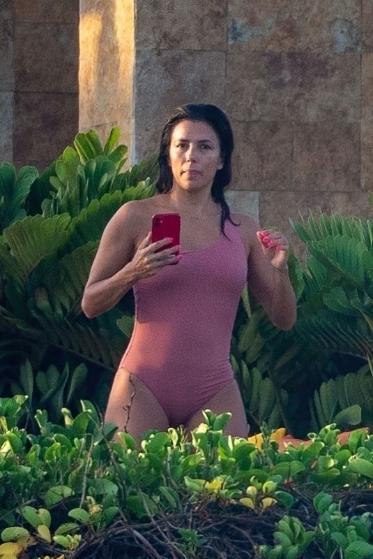 EVA LONGORIA in a Pink Swimsuit in Cabo San Lucas 08/27/2020