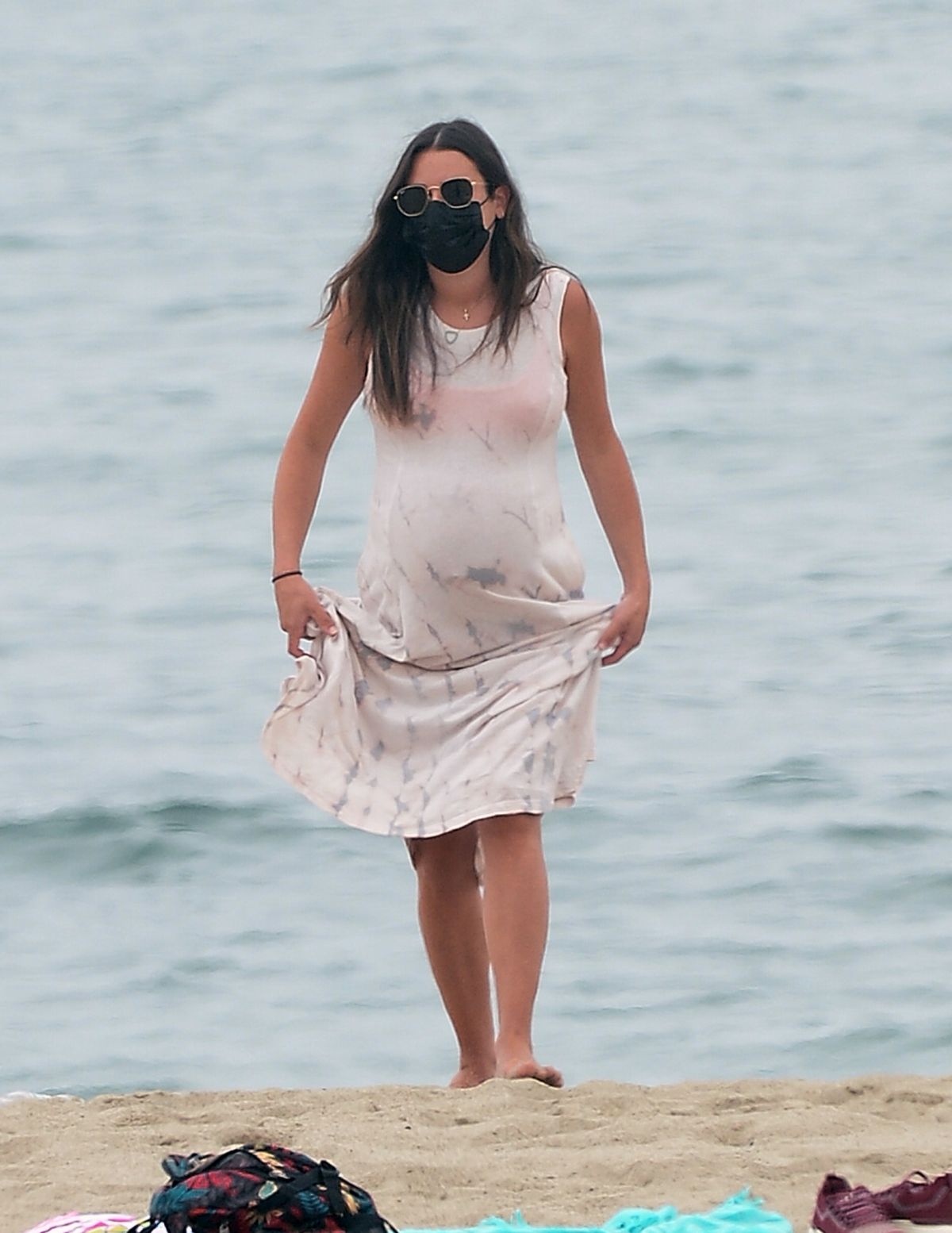 Pregnant LEA MICHELE Out at a Beach in Santa Monica 08/ pic