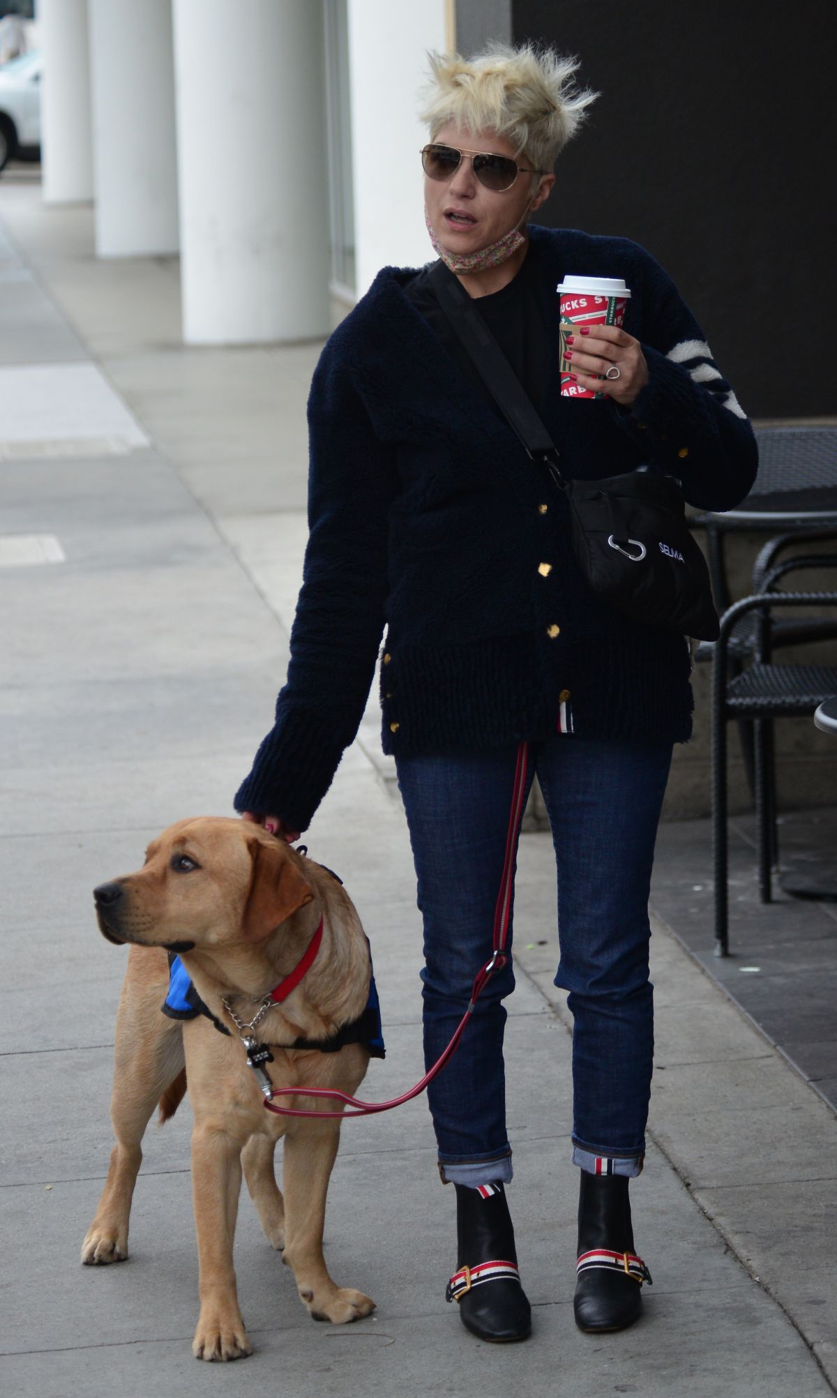 SELMA BLAIR Out with Dervice Dog at Starbucks in Beverly Hills 12/22 ...