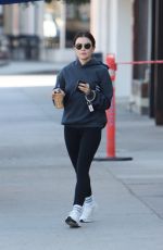 LUCY HALE Out for Morning Coffee at Blue Bottle Coffee in Studio City 10/30/2022