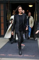 GAL GADOT in Leather Pants, Black Boots and a Black Blazer Out in New York 04/28/2023