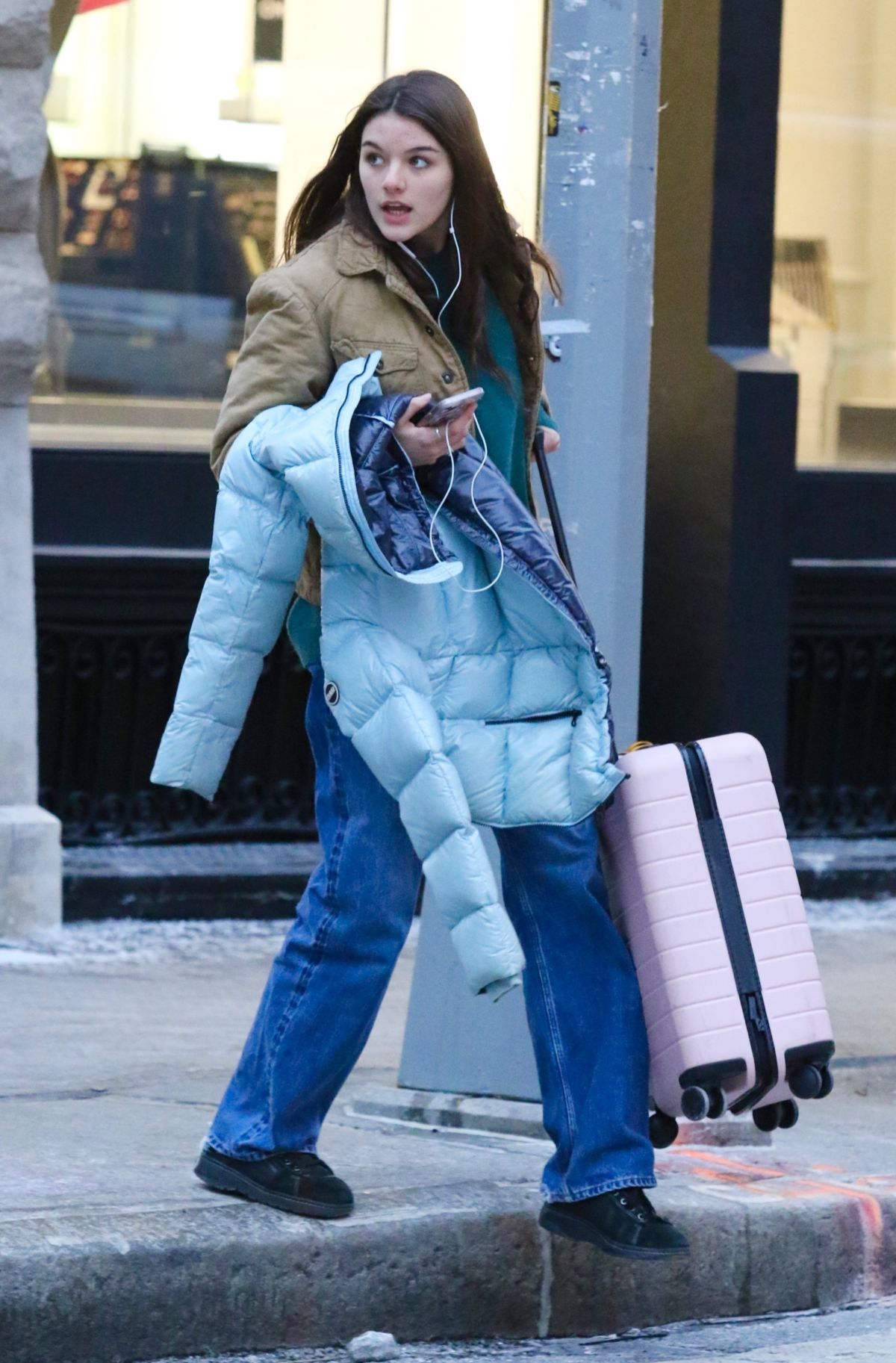 SURI CRUISE Out Carrying a Pink Luggage in New York 01/18/2024 HawtCelebs