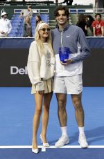 MORGAN RIDDLE Poses with Taylor Fritz After He Wins 2024 Delray Beach Open 02/19/2024