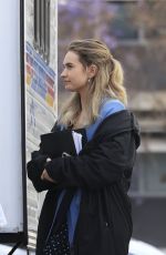 LILY JAMES on the Set of Swiped in Los Angeles 05/17/2024