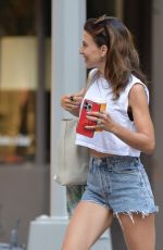 HILARIA BALDWIN in Denim SHorts Out for Coffee in New York 06/18/2024