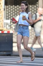HILARIA BALDWIN in Denim SHorts Out for Coffee in New York 06/18/2024